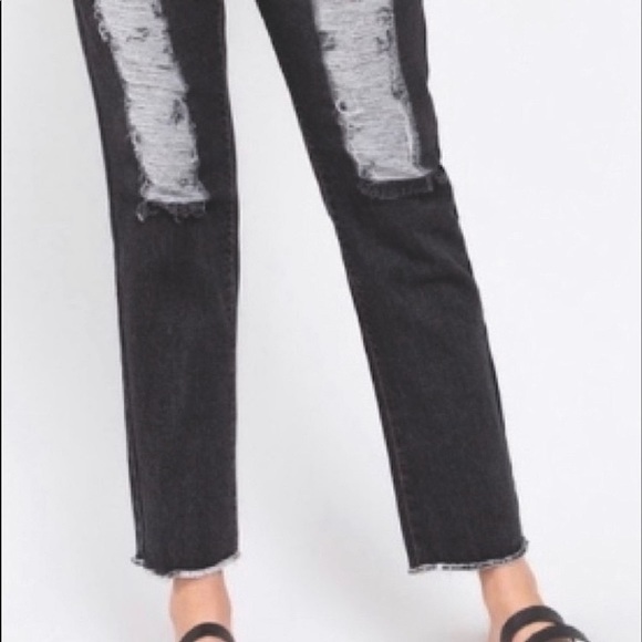 #4016 POL Women’s Black Denim Boyfriend Distressed Jeans - Picture 12 of 15